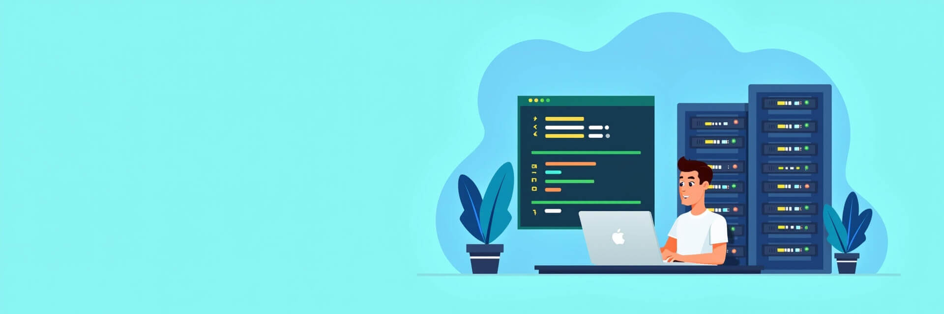 Ilustración de un ingeniero configurando un servidor linux